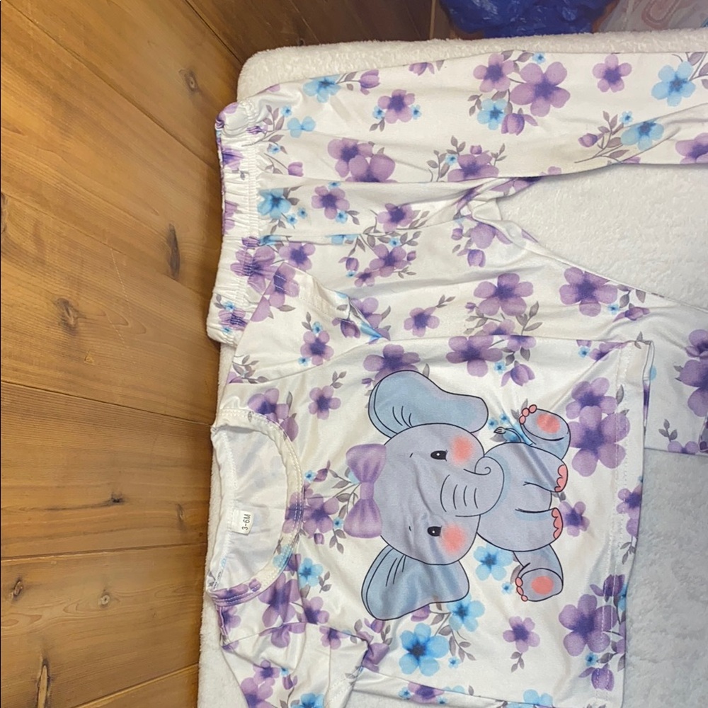 SHEIN Kids Pajama Set with Elephant and Floral Design